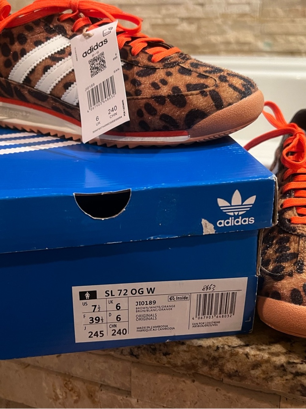 adidas SL 72 OG W Leopard Print Sneakers with Bright Orange Laces